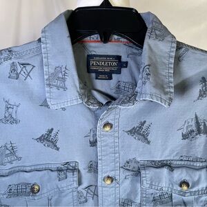 Pendleton Riley Ripstop Button-down‎ Short Sleeve Shirt Blue Camping Size Medium